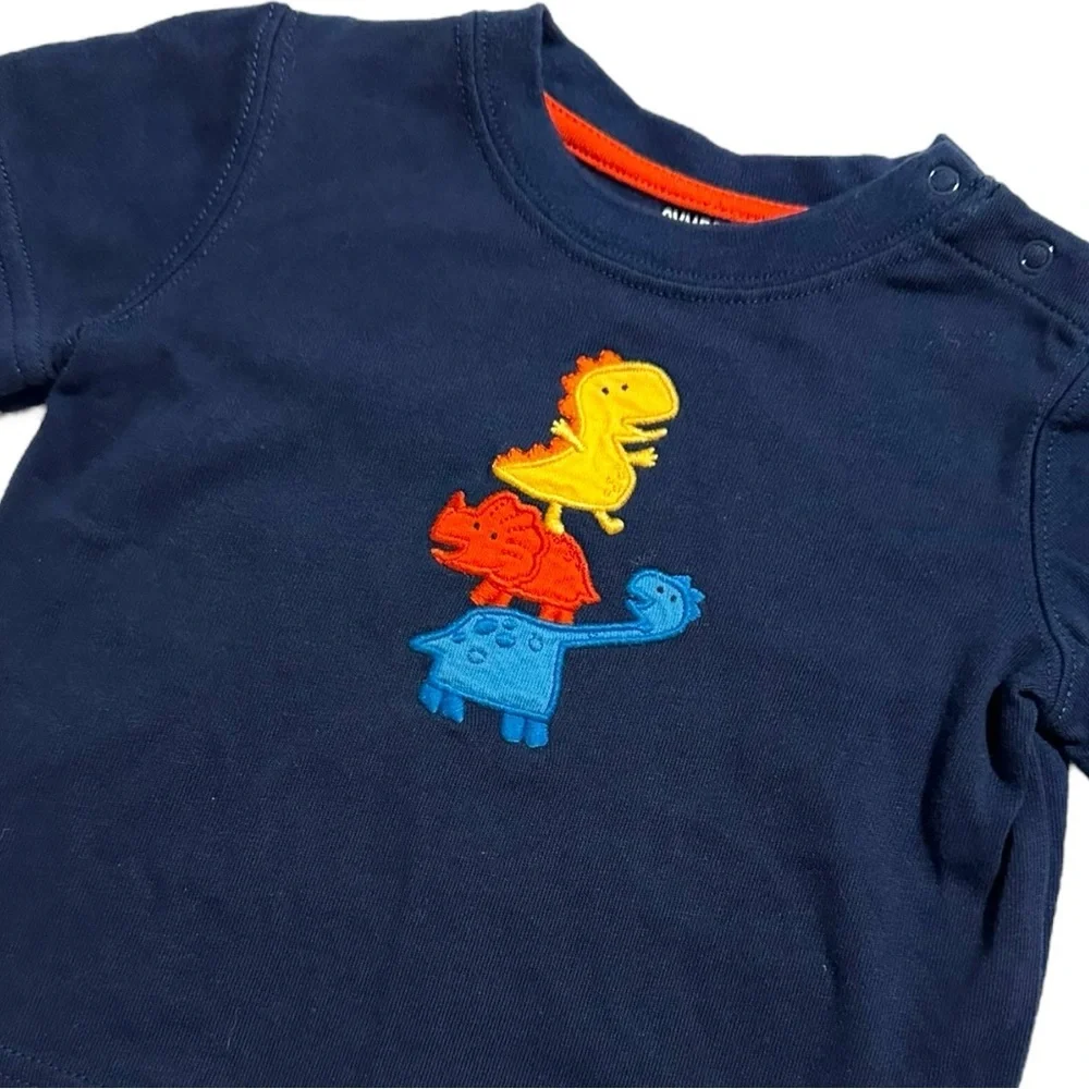 Gymboree Boys 6-12M Long Sleeve Dino Layered Tee Navy Blue Dinosaur Shirt - Picture 2 of 5